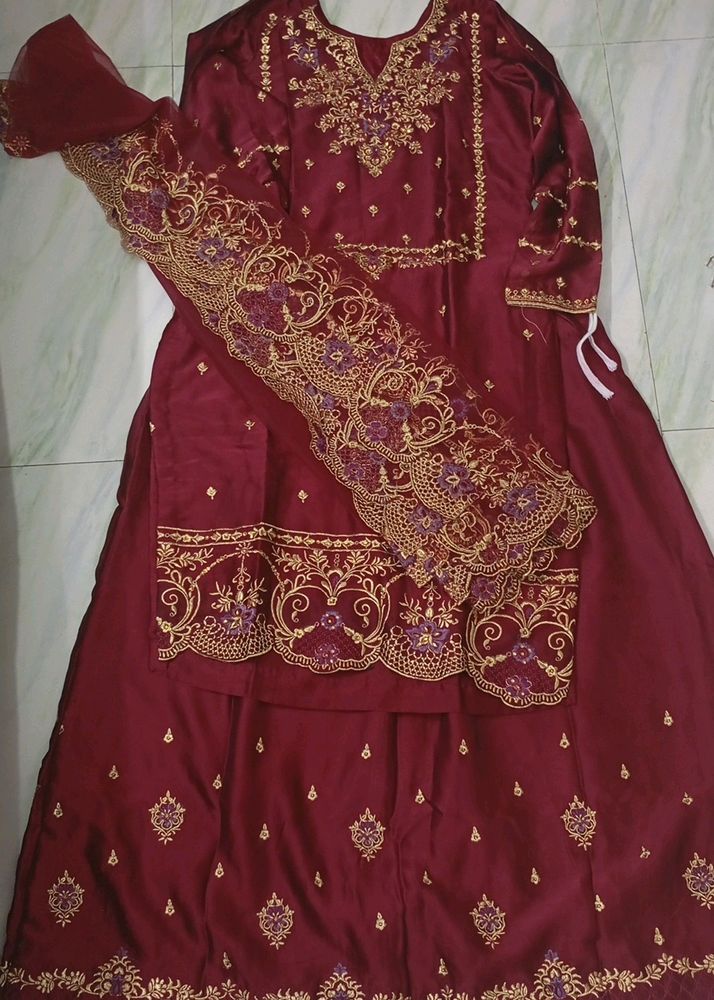 Maroon Kurta With Lehanga On The Bottom