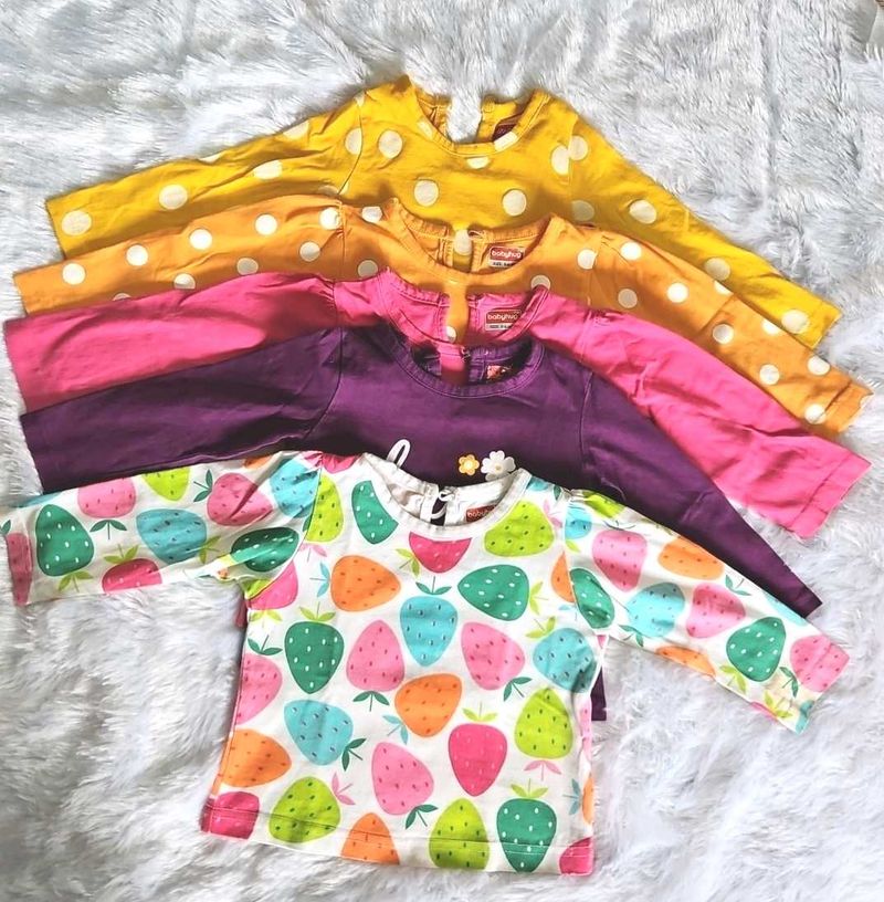 Set of 5 Babyhug 6-9 months Girl Tops