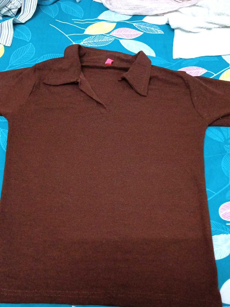 Classic Brown Polo Neck Top
