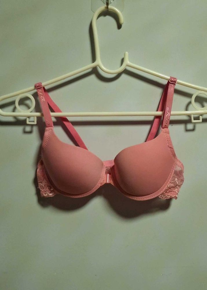Pink Lacey Front Closure Push Up Bra
