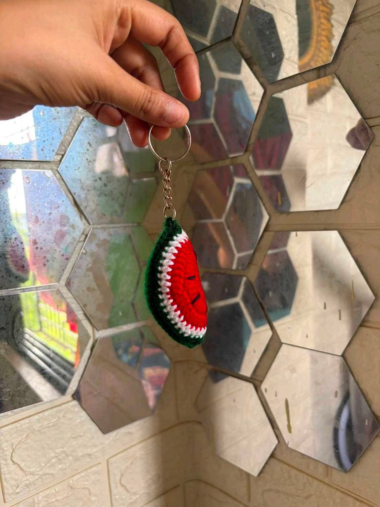 Crocheted Watermelon Slice Keychain