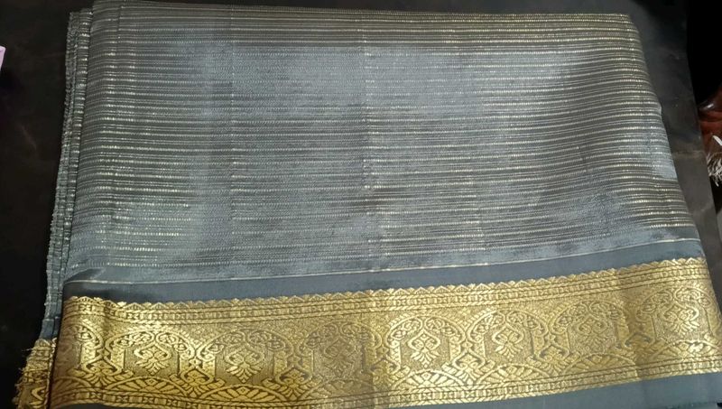 Elegant Grey Saree with Gold Border