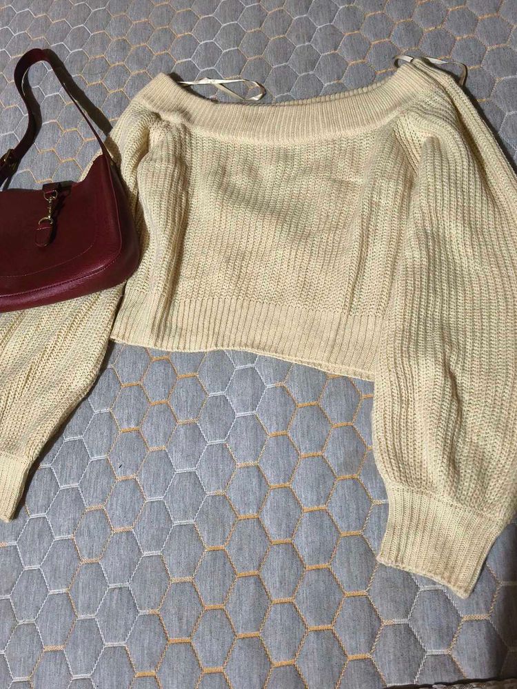 Cream Off-Shoulder Sweater