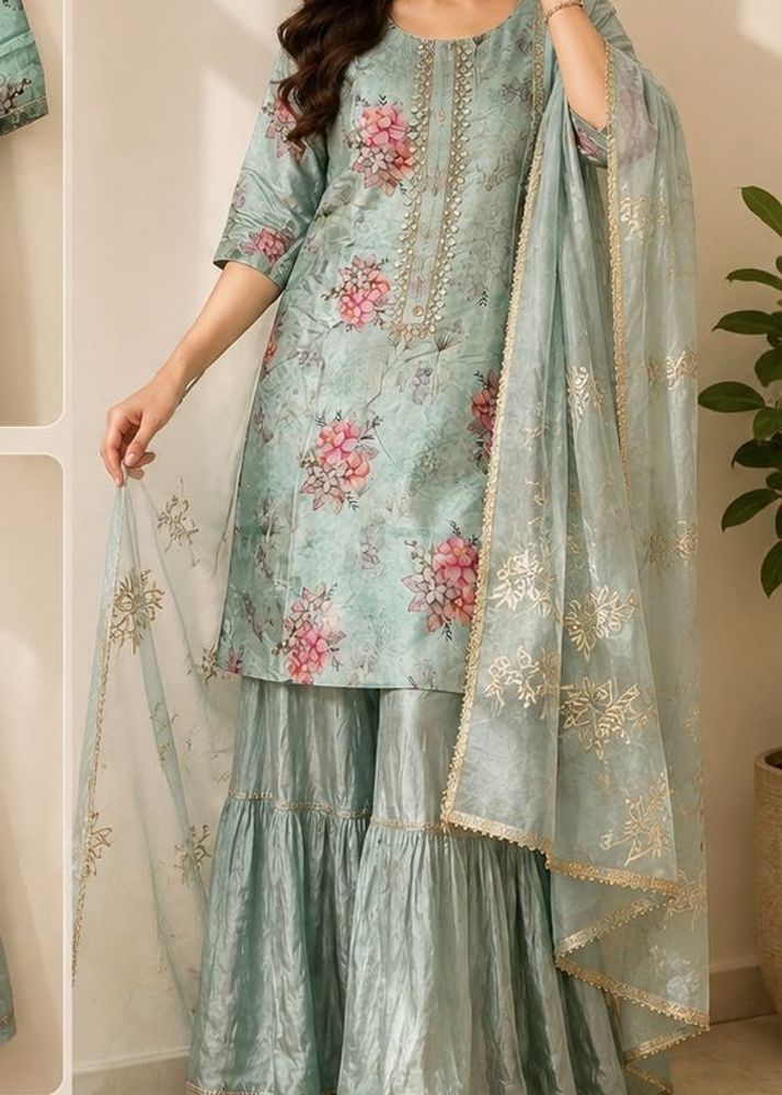 Elegant Floral Print Kurta Set with Dupatta