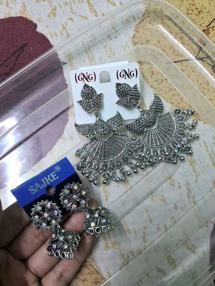 Combo Set Of Oxidized Silver Earrings