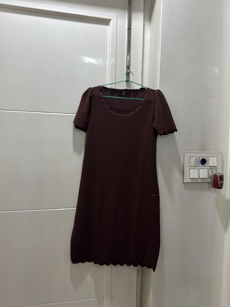 Chic Brown Scalloped Mini Dress