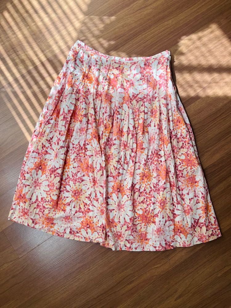 Floral Pleated Midi Skirt