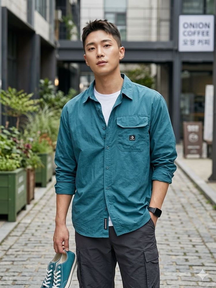 Converse 100% Cotton Teal Button-Up Shirt - Size L
