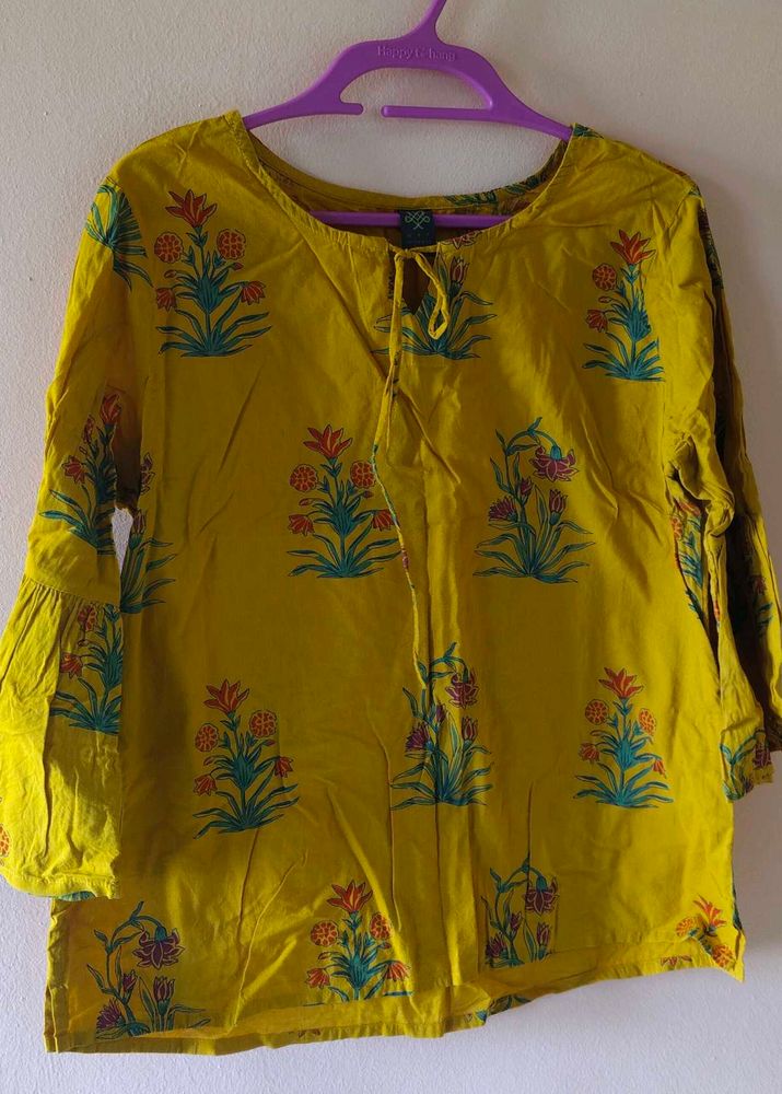 Yellow Floral Print Kurta