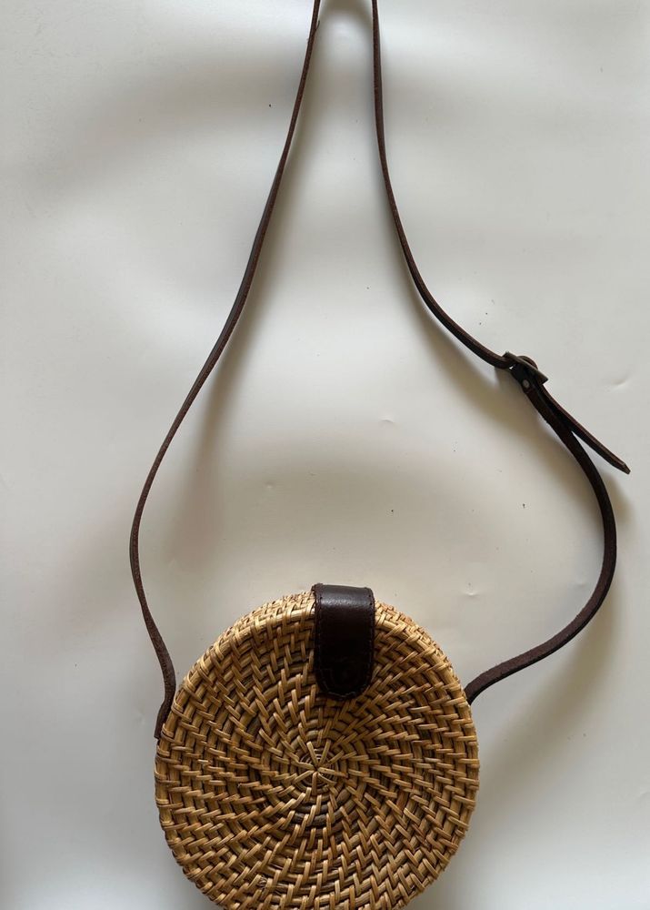 Round Rattan Crossbody Bag