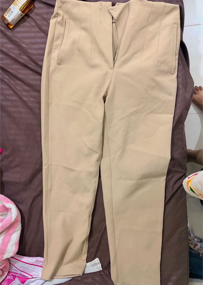 Classic Beige High-Waisted Trousers