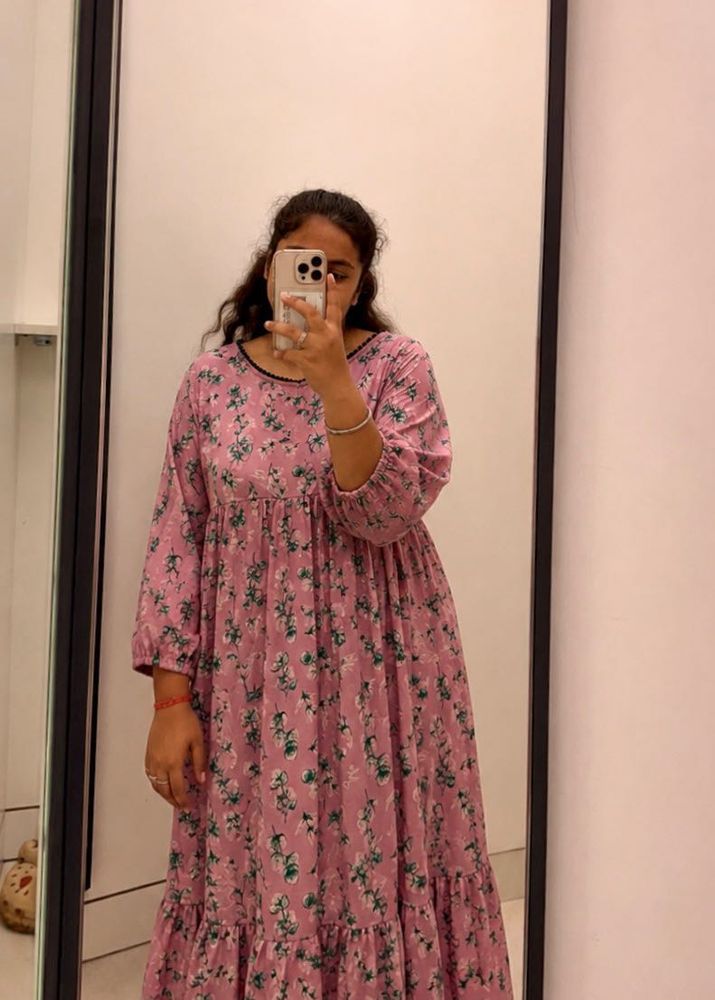 Pink Floral Maxi Dress || Size : XL ||