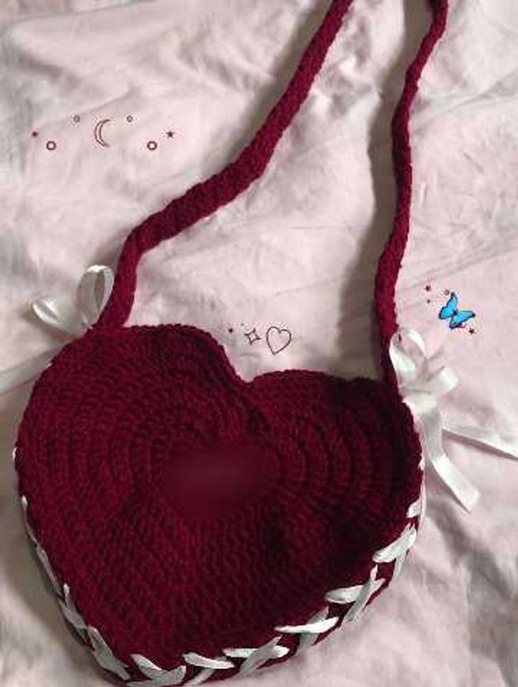 Heart-Shaped Crochet Shoulder Bag