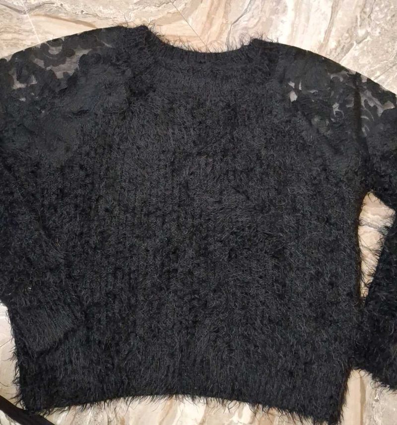 Black Fuzzy Lace Sweater