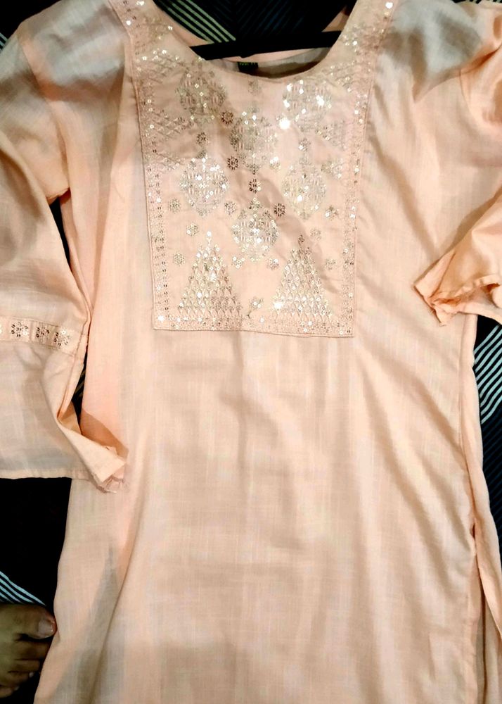 Peach Colour Cotton Kurta
