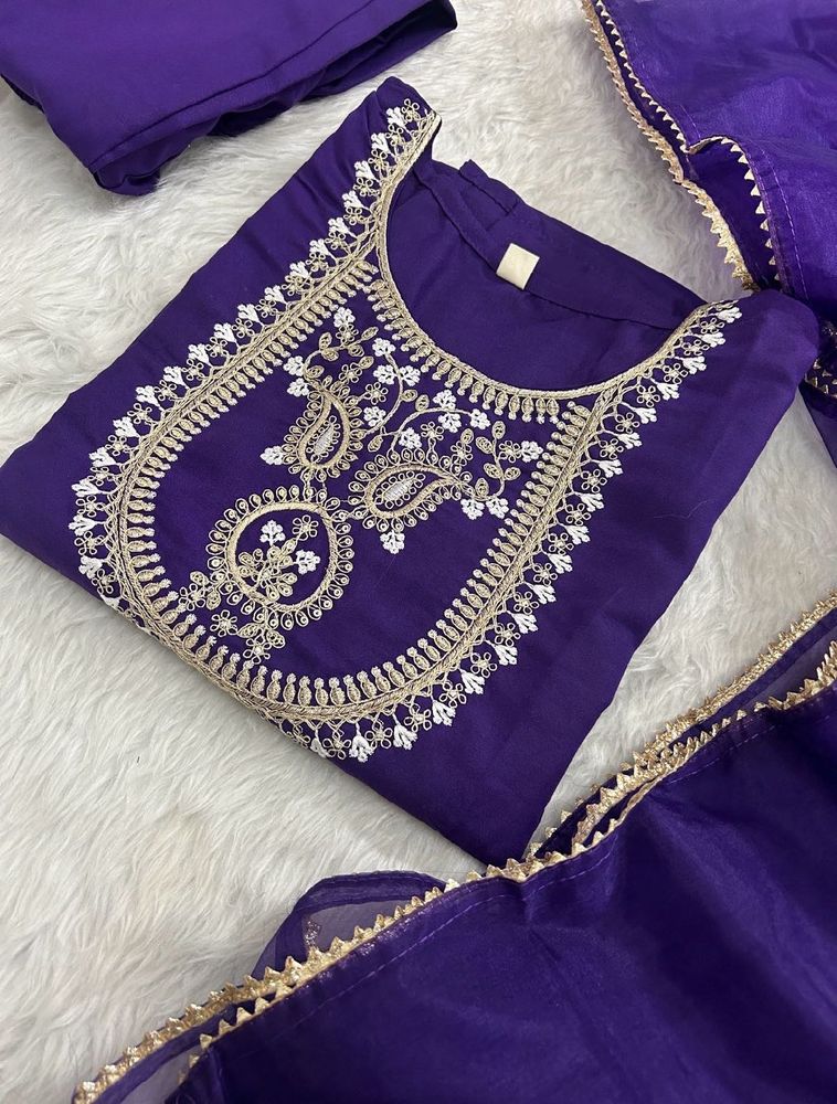 Purple Embroidered Kurta Set totally new