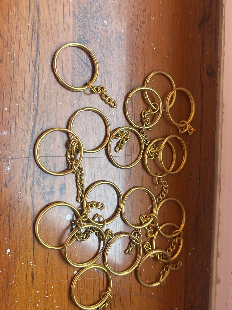 Gold Tone Keychain Rings with Chains