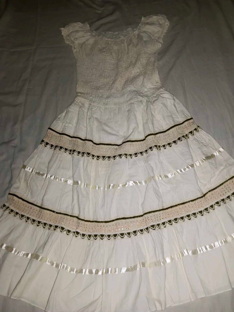White Peasant Style Dress