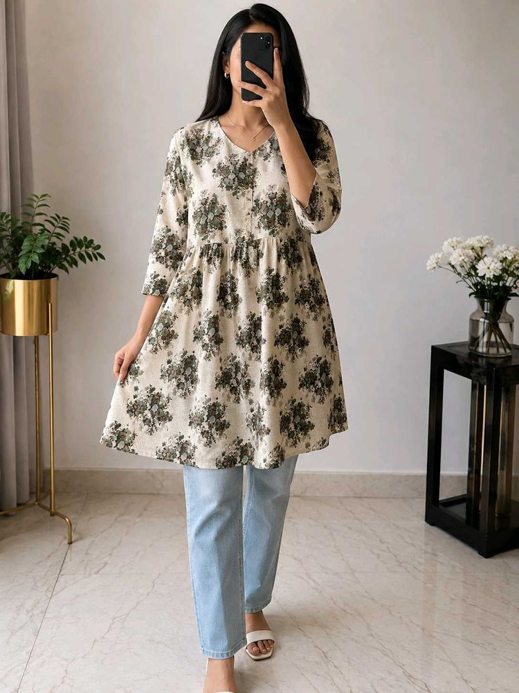 Floral Print silk Kurta