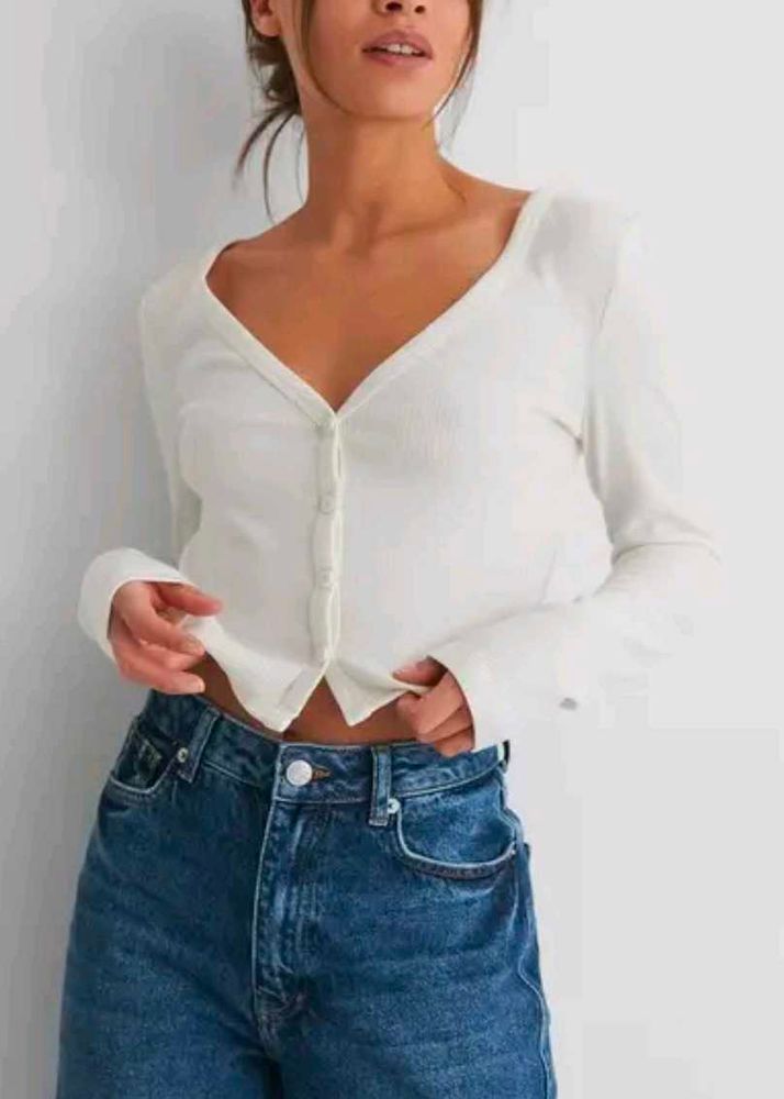 White V-Neck Cardigan (Women's)