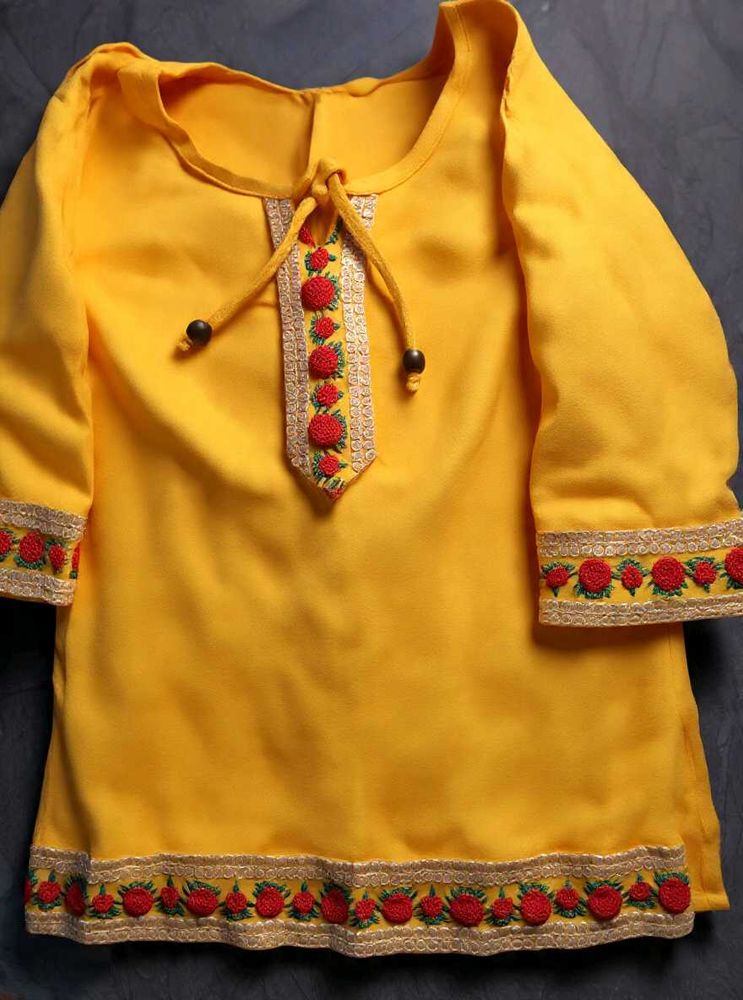 Yellow Kurta with Floral Embroidery