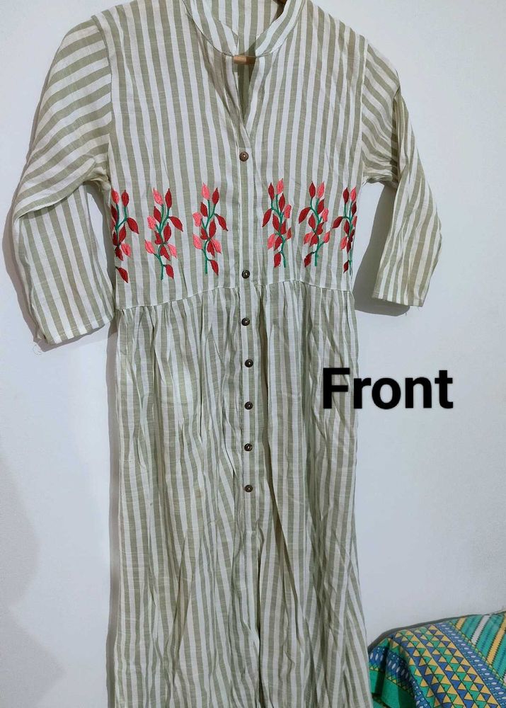 Striped Embroidered Dress