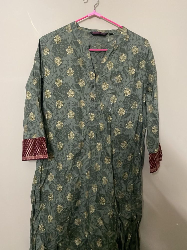 Green Floral Print Kurta