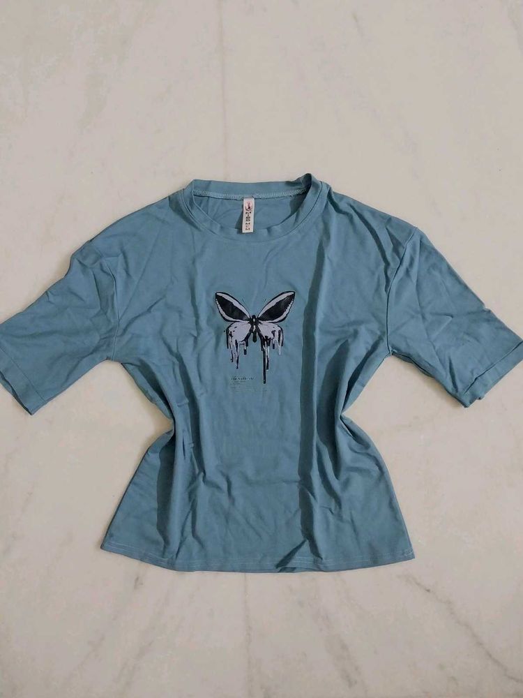 Blue Butterfly Graphic T-Shirt