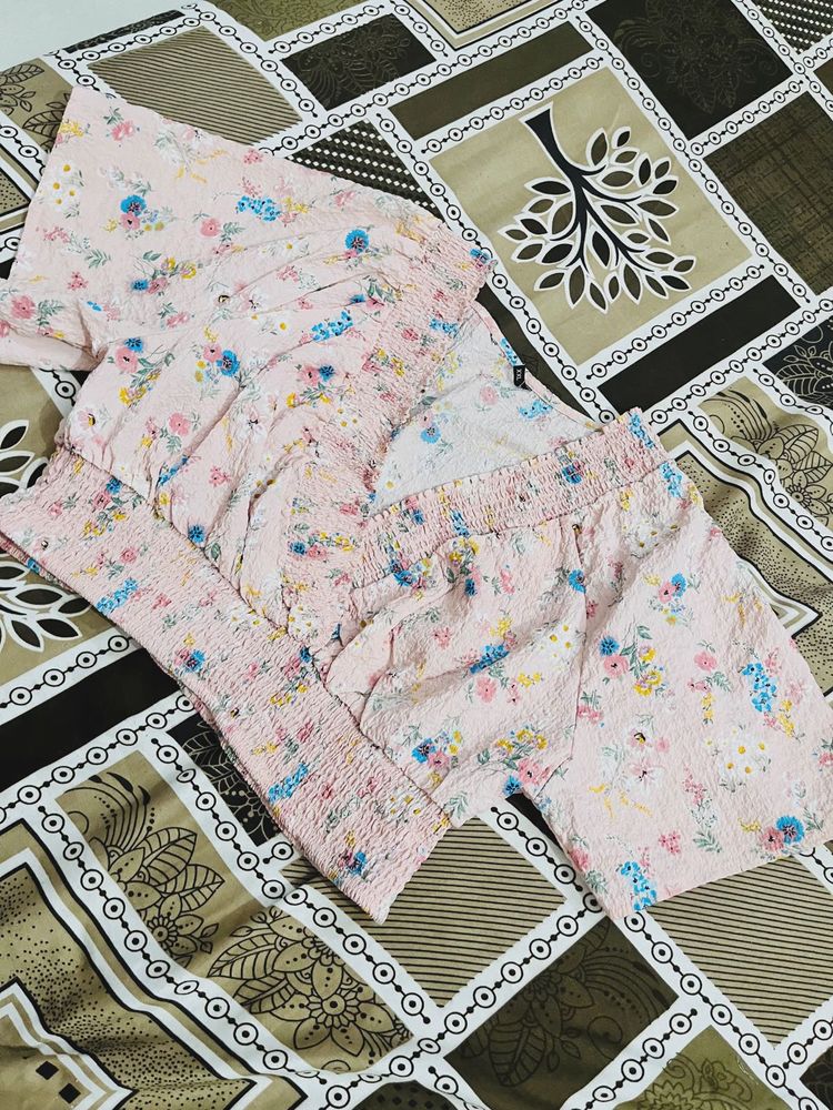 Pink Floral Smocked Top
