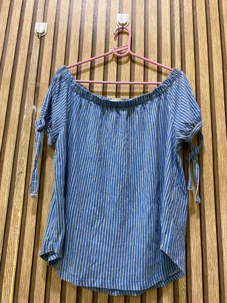 Blue Striped Off-Shoulder Top