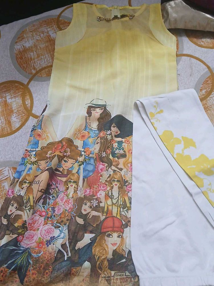 Yellow Printed Kurta Set