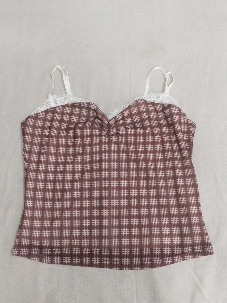 Brown Checkered Camisole Top