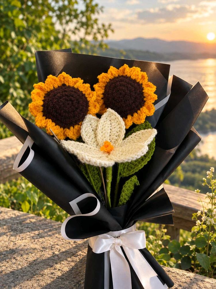 Handmade Crochet Sunflower Bouquet
