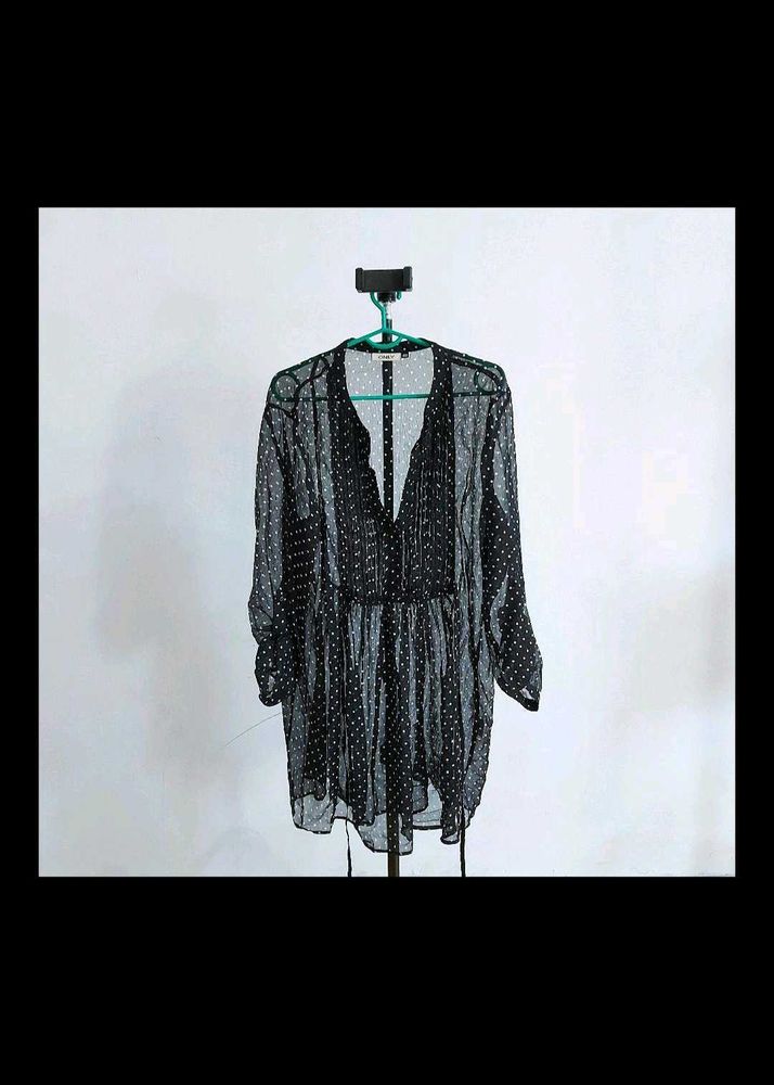 Sheer Black Polka Dot Tunic Top