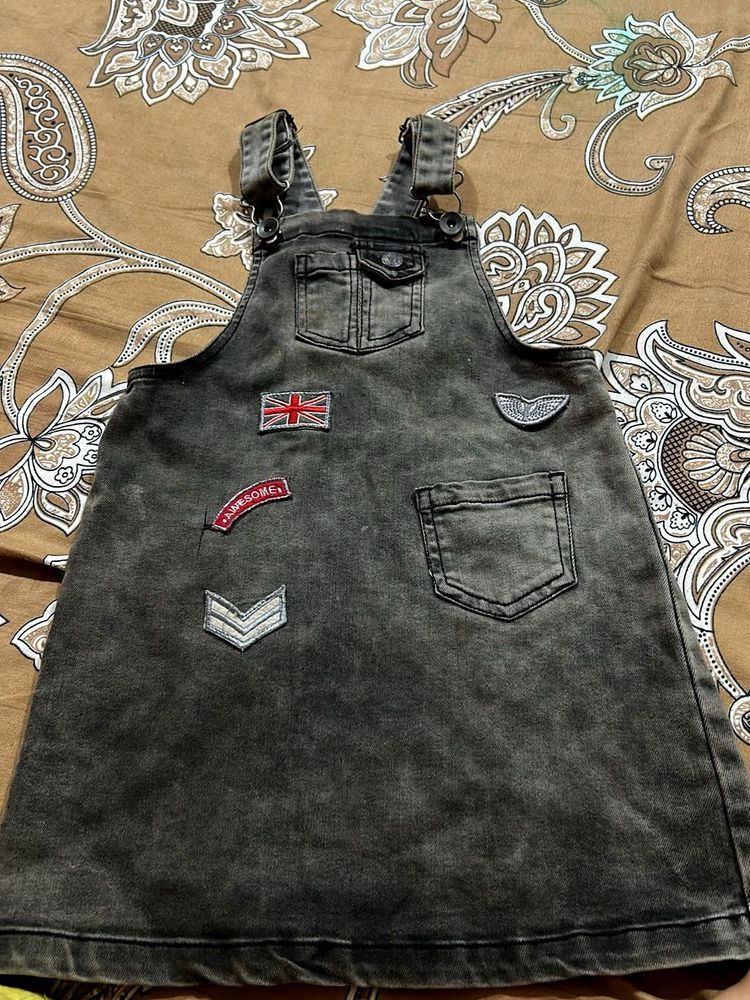 Denim Pinafore Dress with Patches