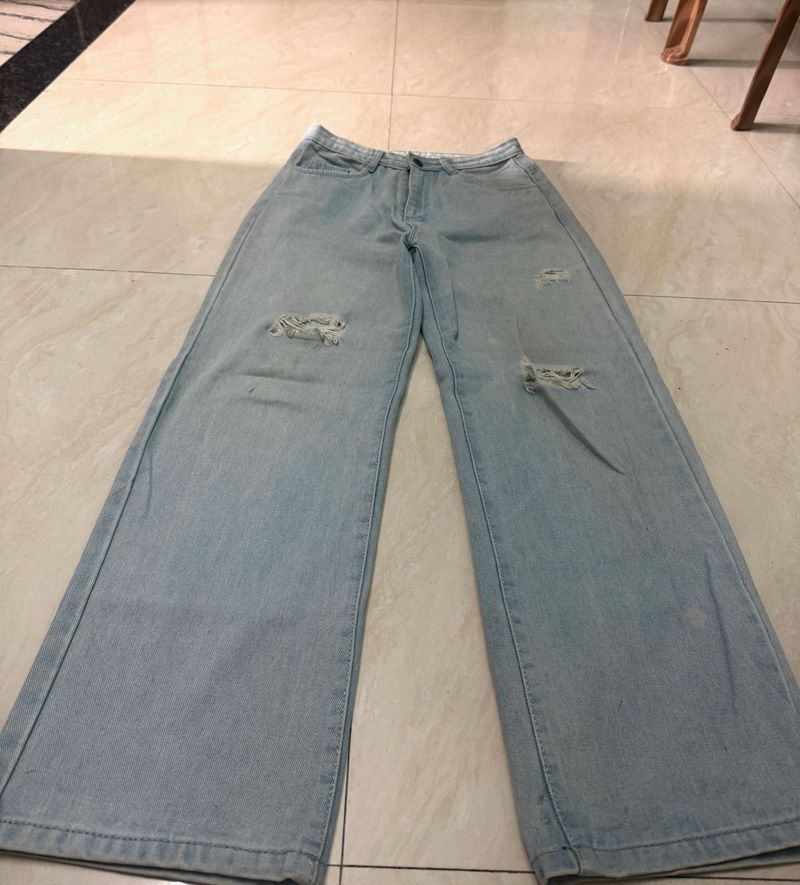 Light Wash Distressed Wide Leg Jeans