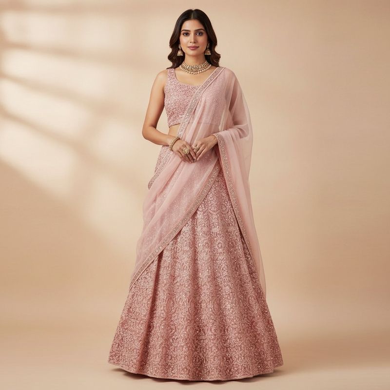 Elegant Pink Embellished Dress Fabric