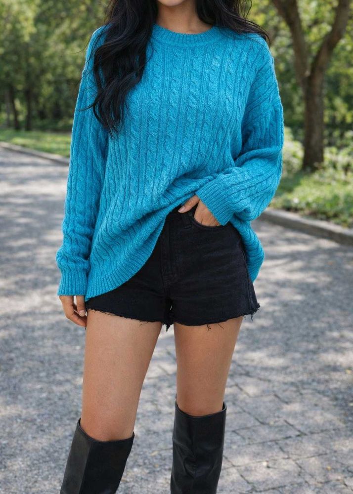 Karen Scott Teal Cable Knit Sweater