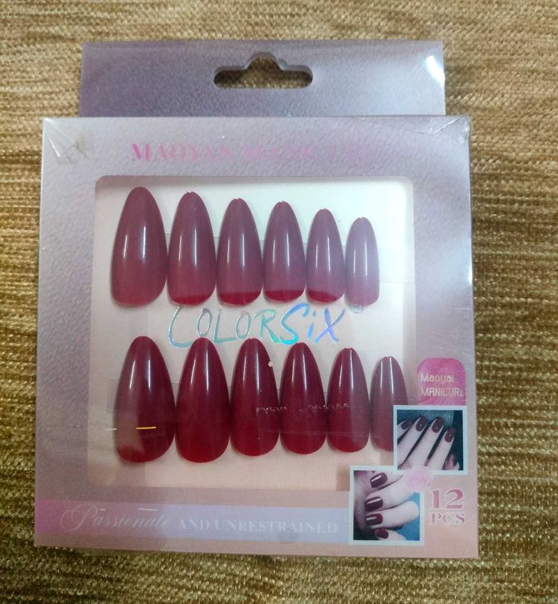 Artificial Nails - Deep Red Almond Shape