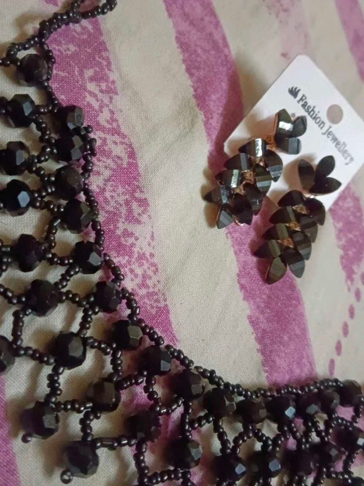 Elegant Black Beaded Choker Necklace
