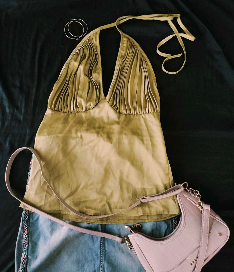 Elegant Green Gold Halter Top