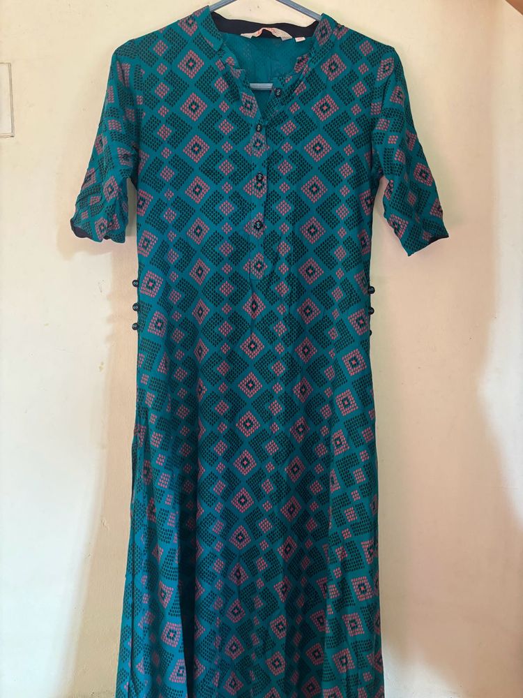 Teal Geometric Print Kurta