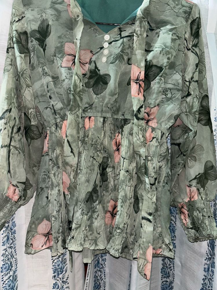 Floral Print Sheer Blouse