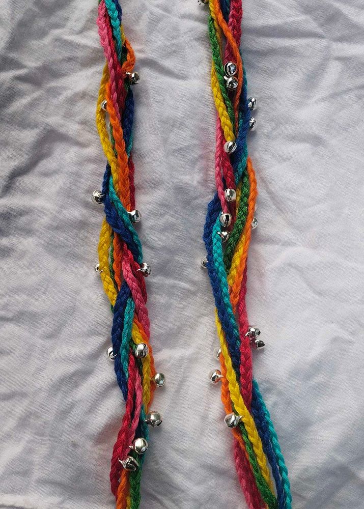 Rainbow Braided Anklet with Bells