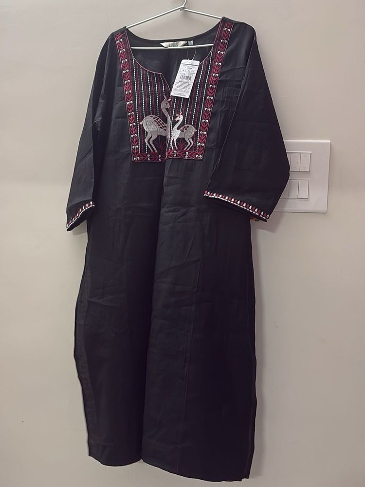Black Kurta with Deer Embroidery