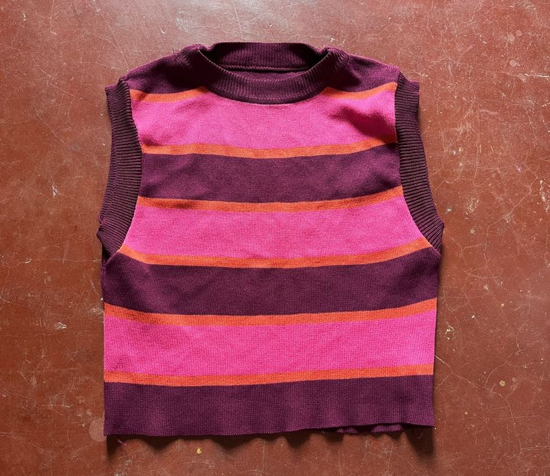 Striped Sleeveless Mock Neck Top