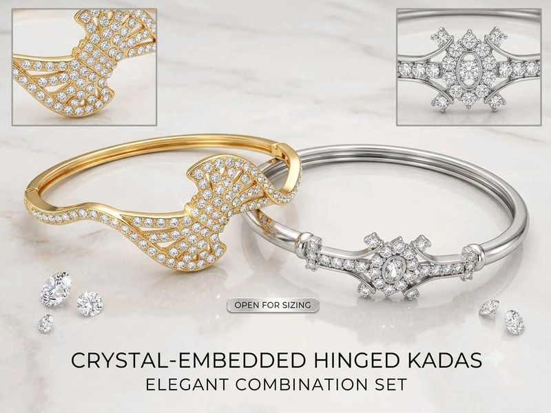 Elegant Crystal Embedded Hinged Kadas Set