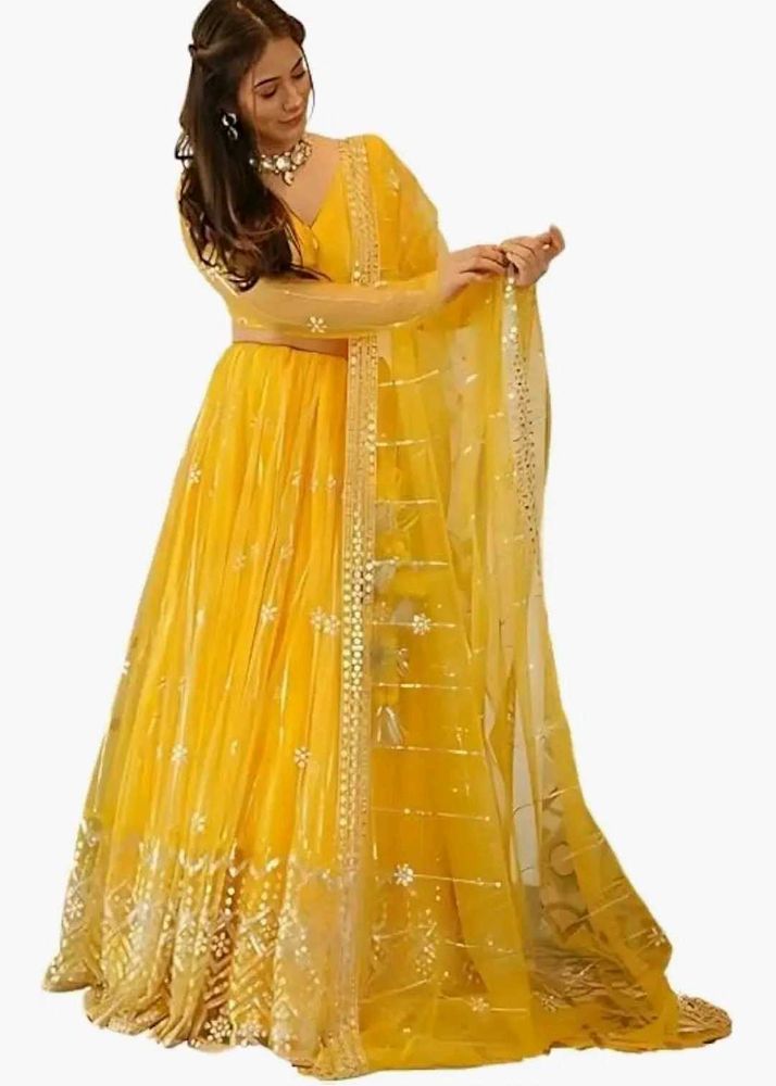 Elegant Yellow Embroidered Lehenga Choli like new