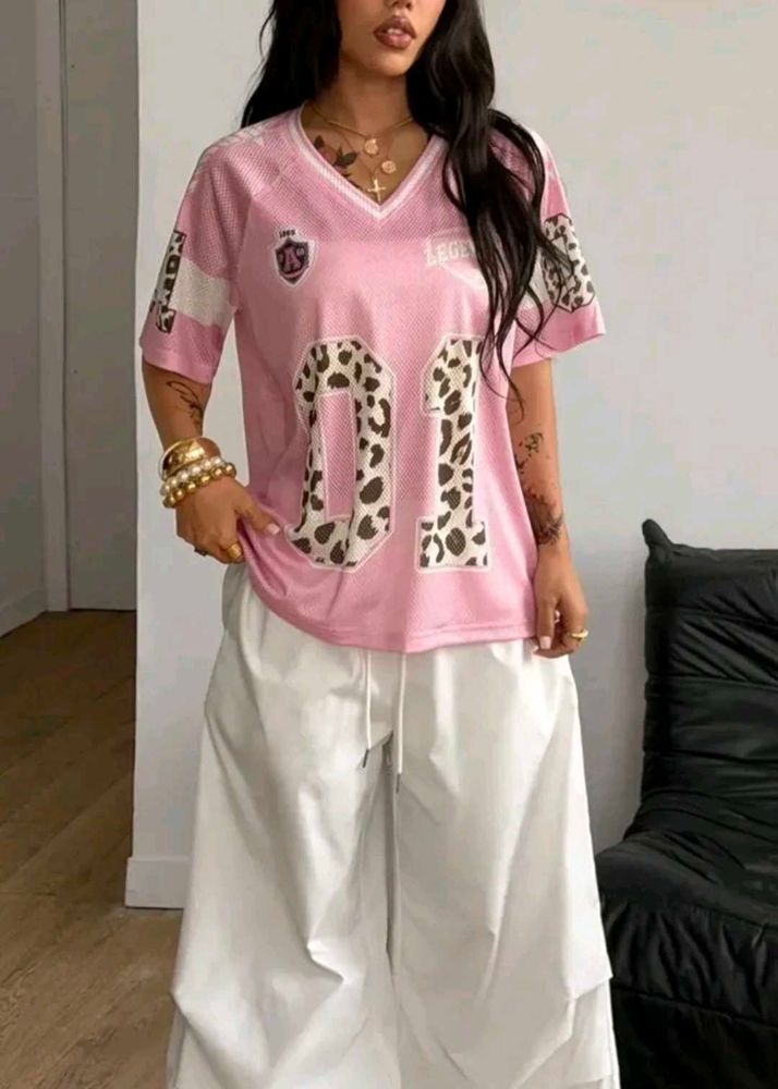 Pink &amp; Leopard Print Jersey Top