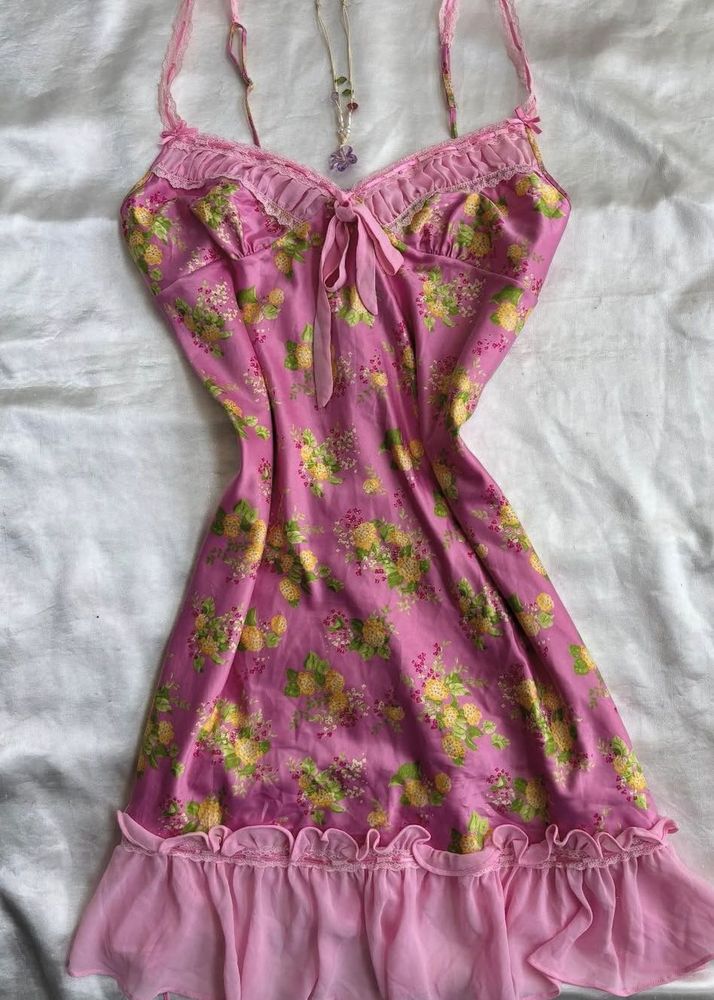 Y2K coquettes Pink Floral Babydoll Slip Dress